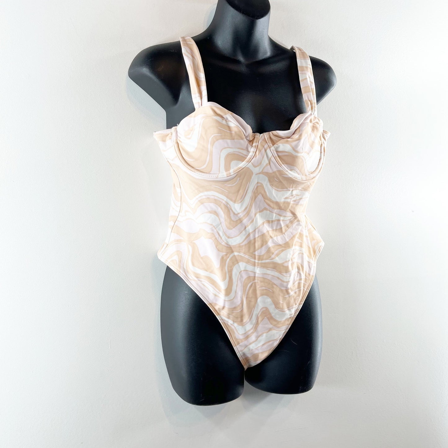 Abercrombie & Fitch Swirl Print Underwire One Piece Swimsuit Cream Pink M