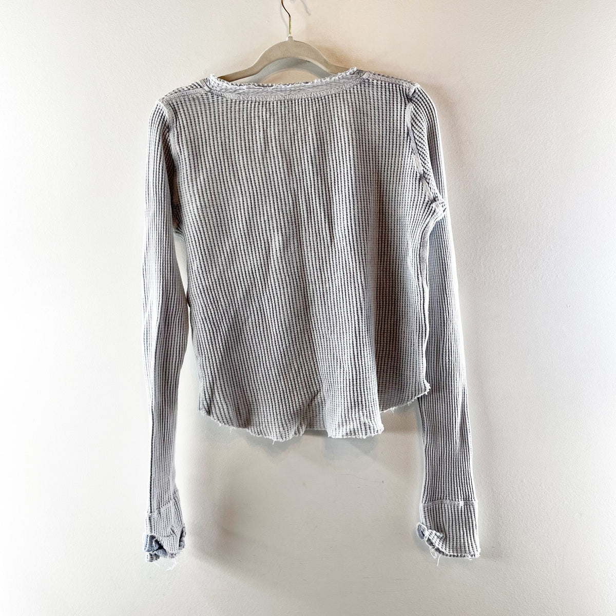 FP One by Free People Colt Thermal Waffle-Knit Long-Sleeve Henley Top Blue Large