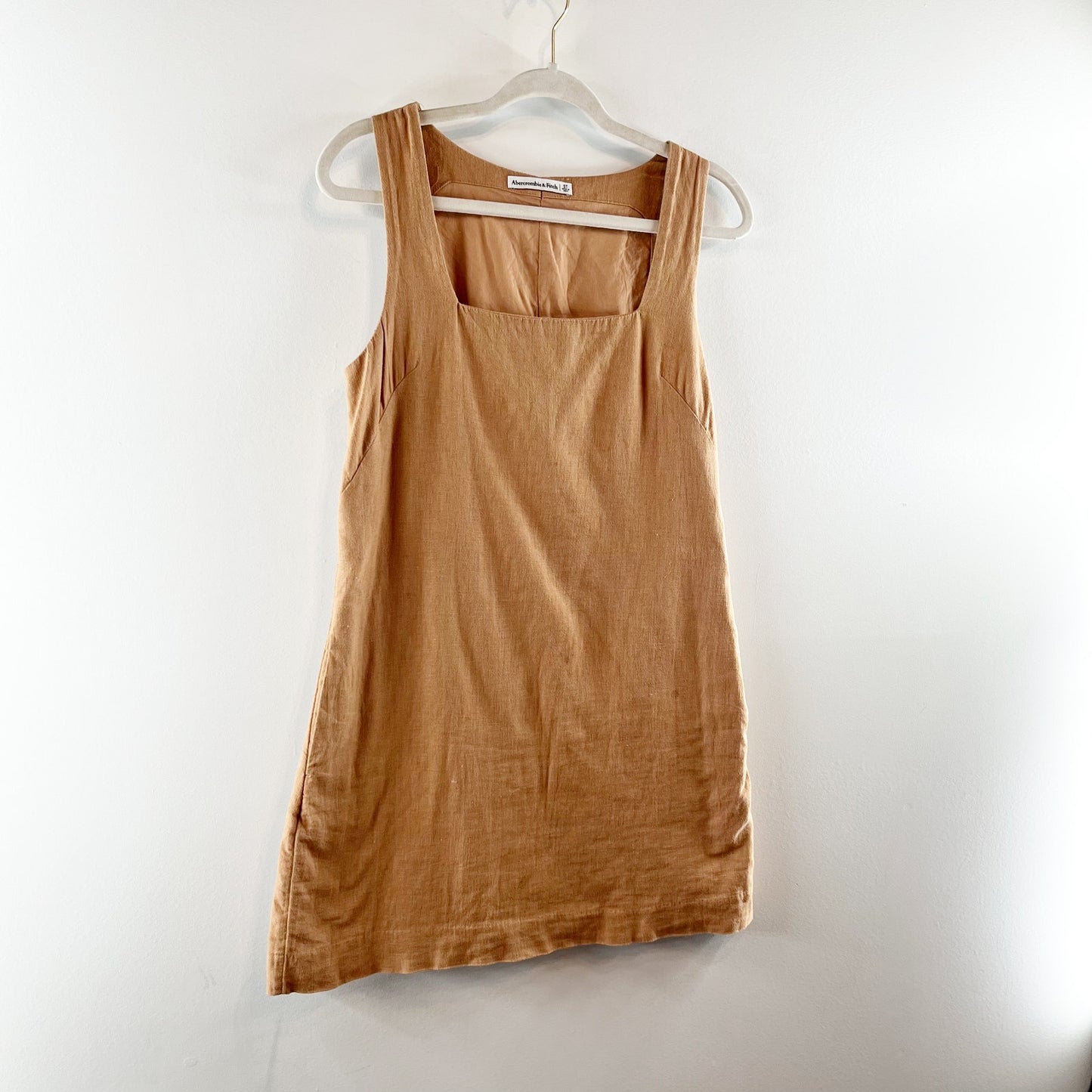 Abercrombie Linen Blend Square Neck Mini Shift Dress Brown Small Tall