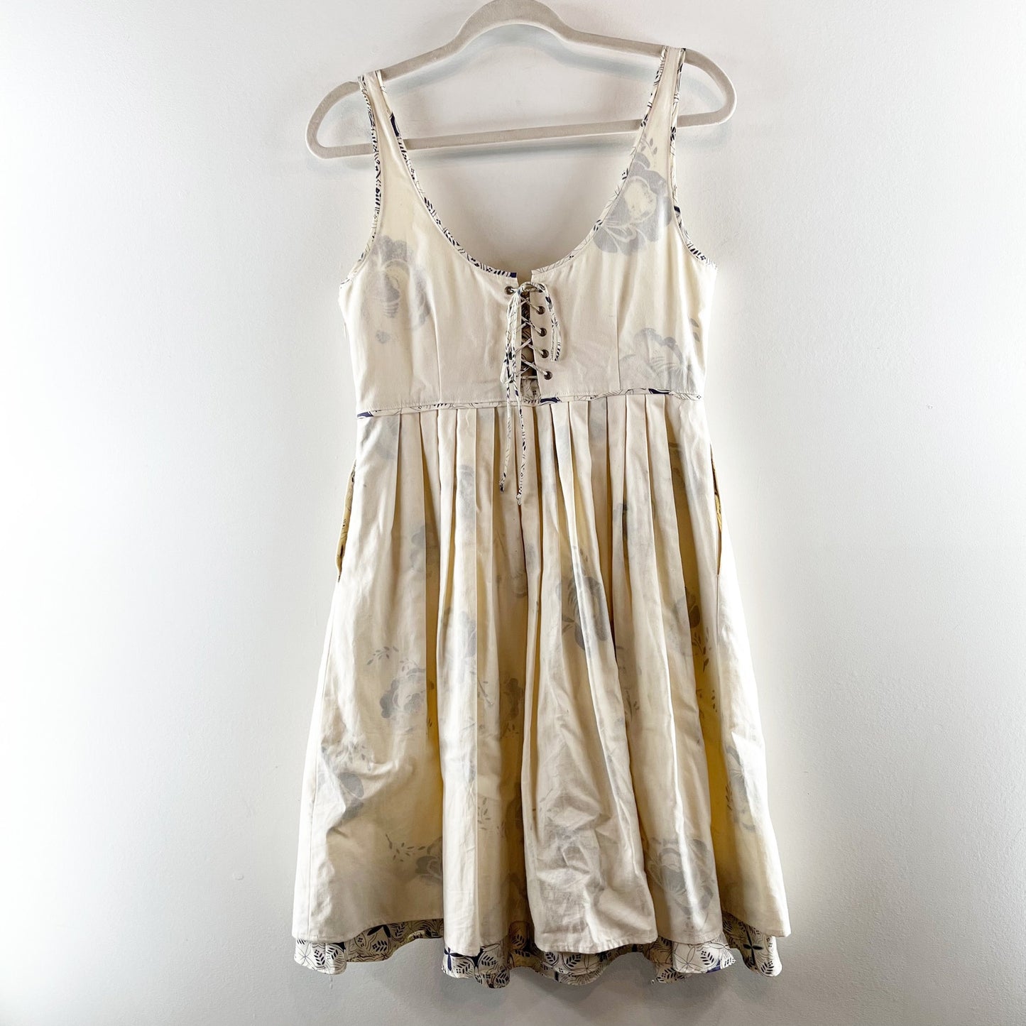 Anthropologie Moulinette Soeurs Floral Cotton Fit and Flare Mini Dress Cream 8