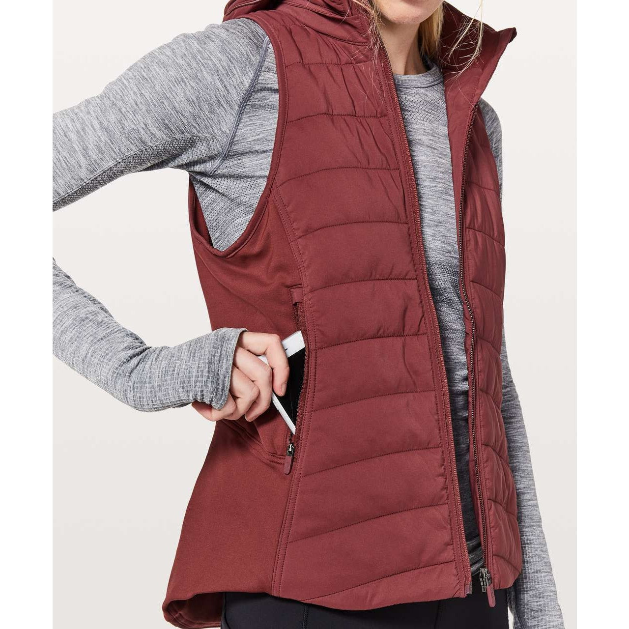 Lululemon Extra Mile Packable Puffer Hooded Vest Savannah Red Maroon 6