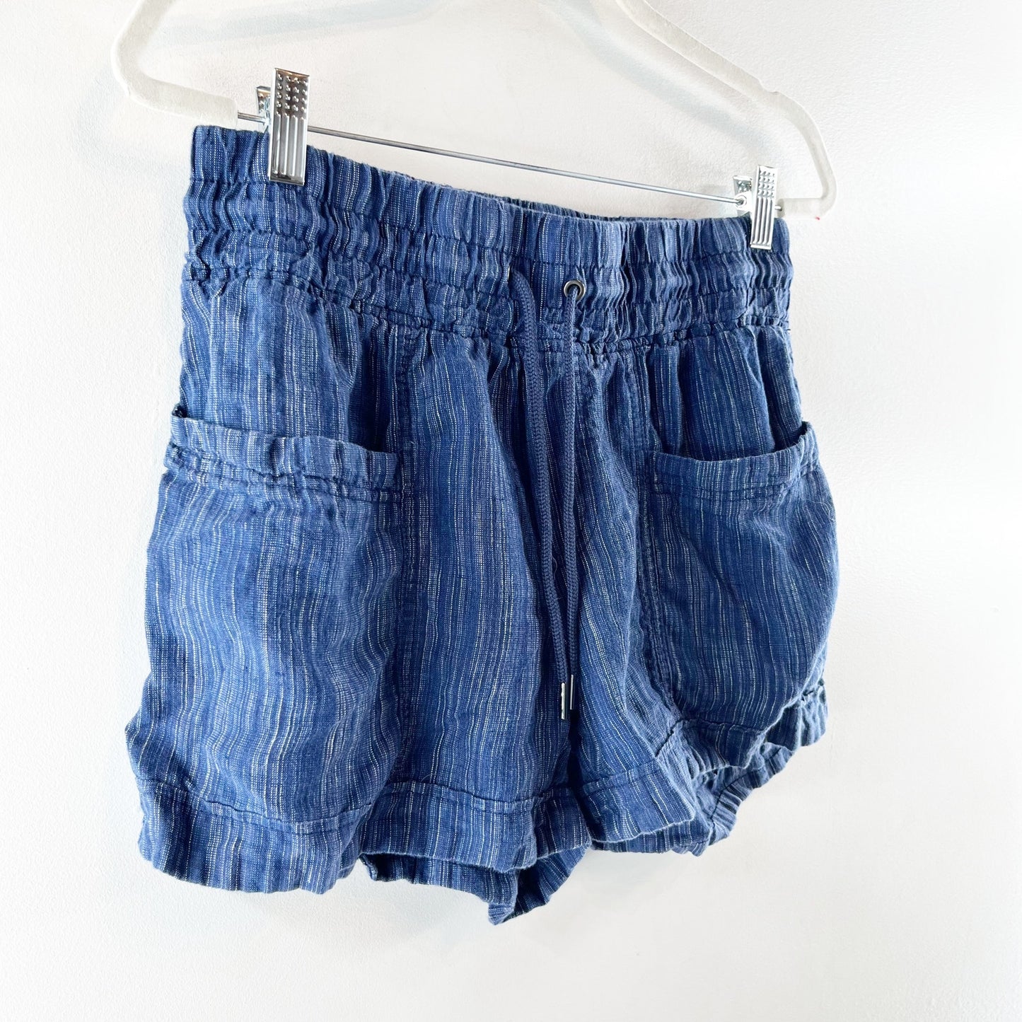 Athleta Cabo Linen Textured Pull On Shorts Blue 6