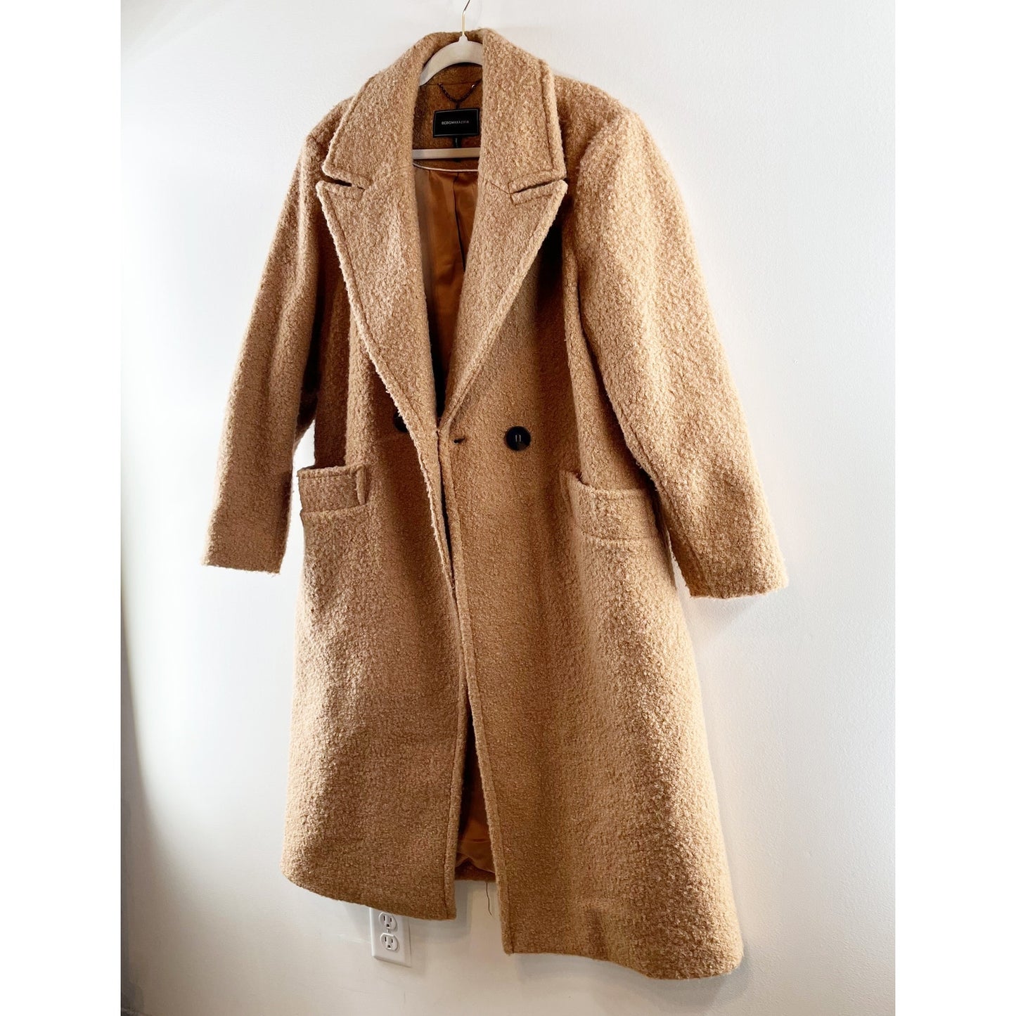 BCBGMaxazria Boucle Double Breasted Trench Peacoat Jacket Brown XL