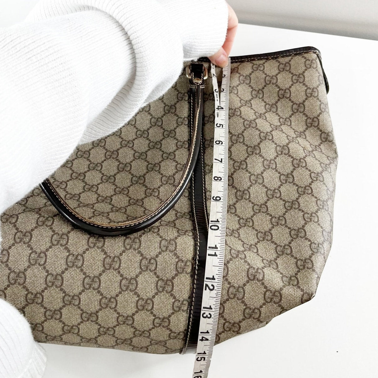 Gucci Joy GG Supreme Canvas Tote Bag Purse Tan Beige Brown