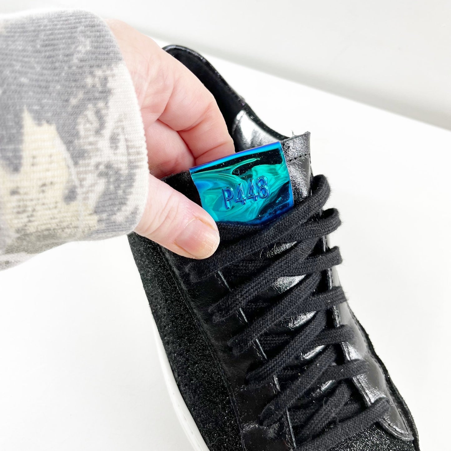 P448 John Sparkle Glitter Skateboard Shoes Sneakers Black 37 / 7