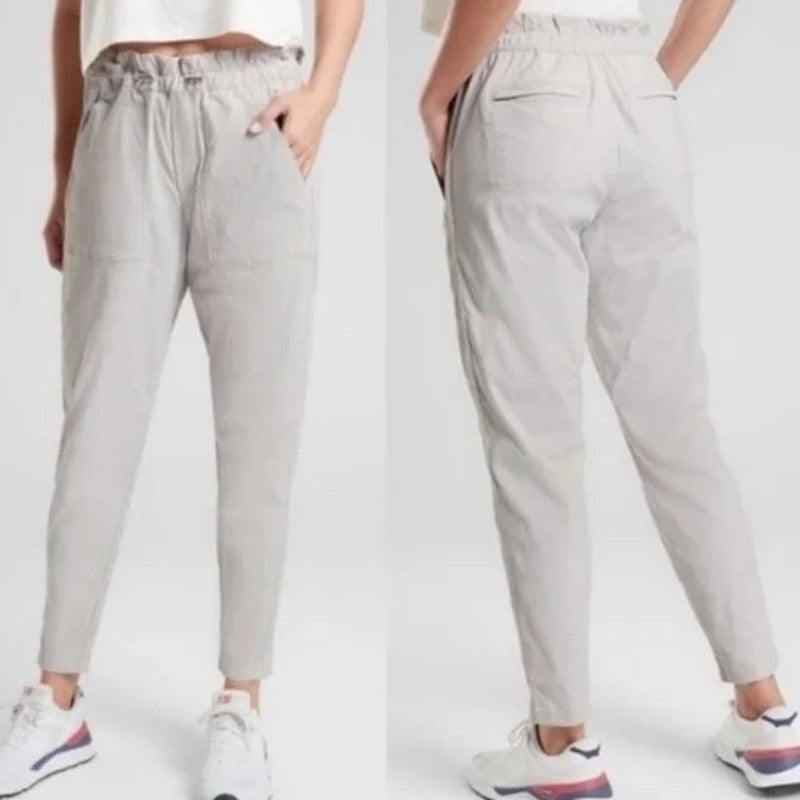 Athleta Pull On Trekkie Paper Bag Ankle Pants Galactic Grey 12