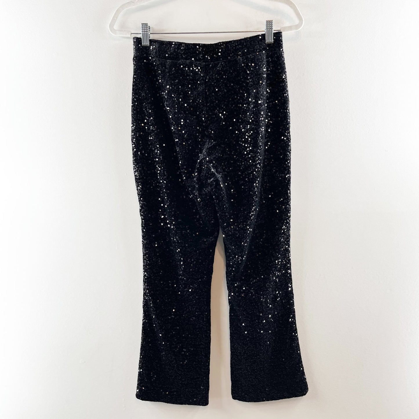 Zara Sequin Embellished High Waisted Flare Trouser Pants Black Medium