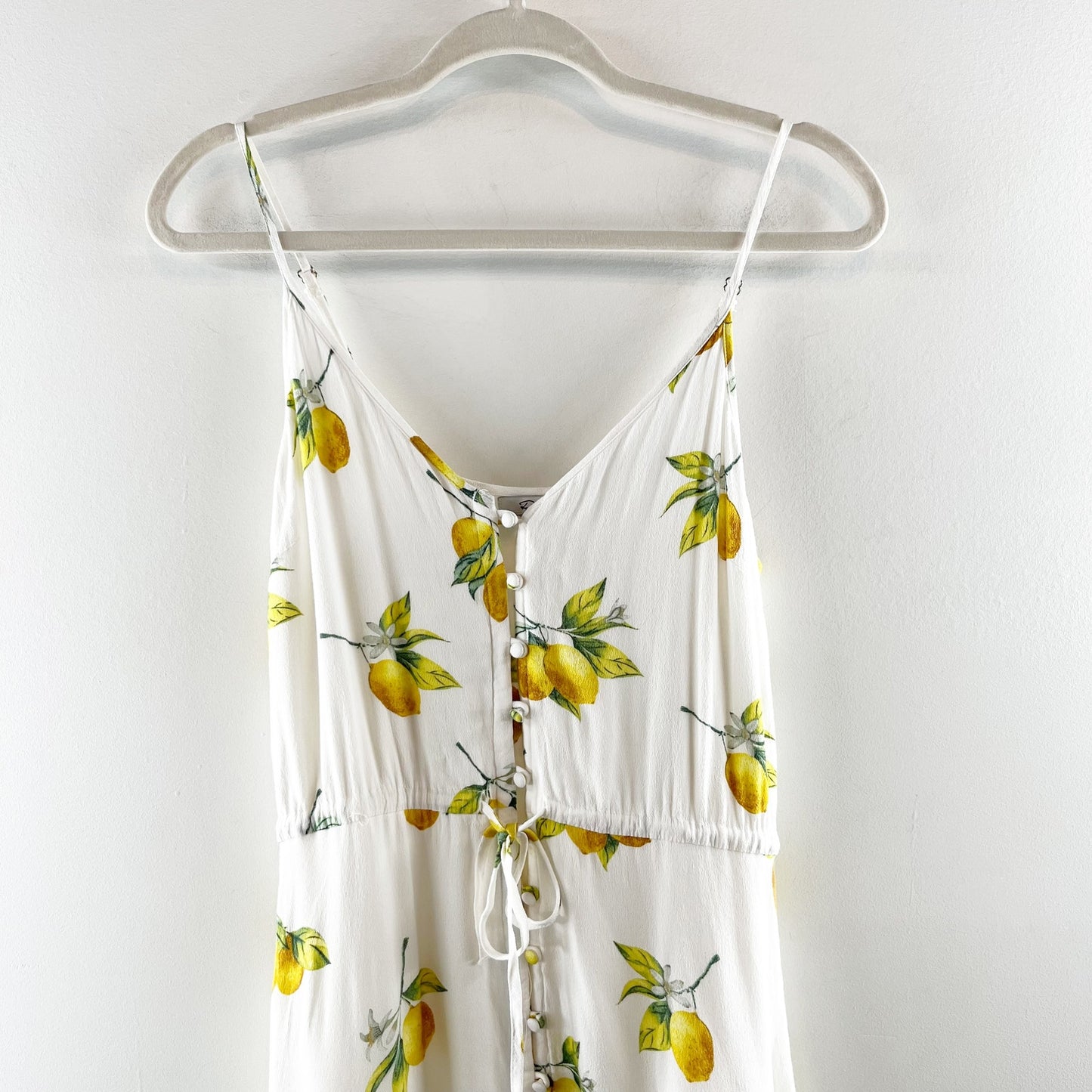 Rails Frida Citronnade Lemon Print Ruffle Hem Hi Low Midi Dress White XS