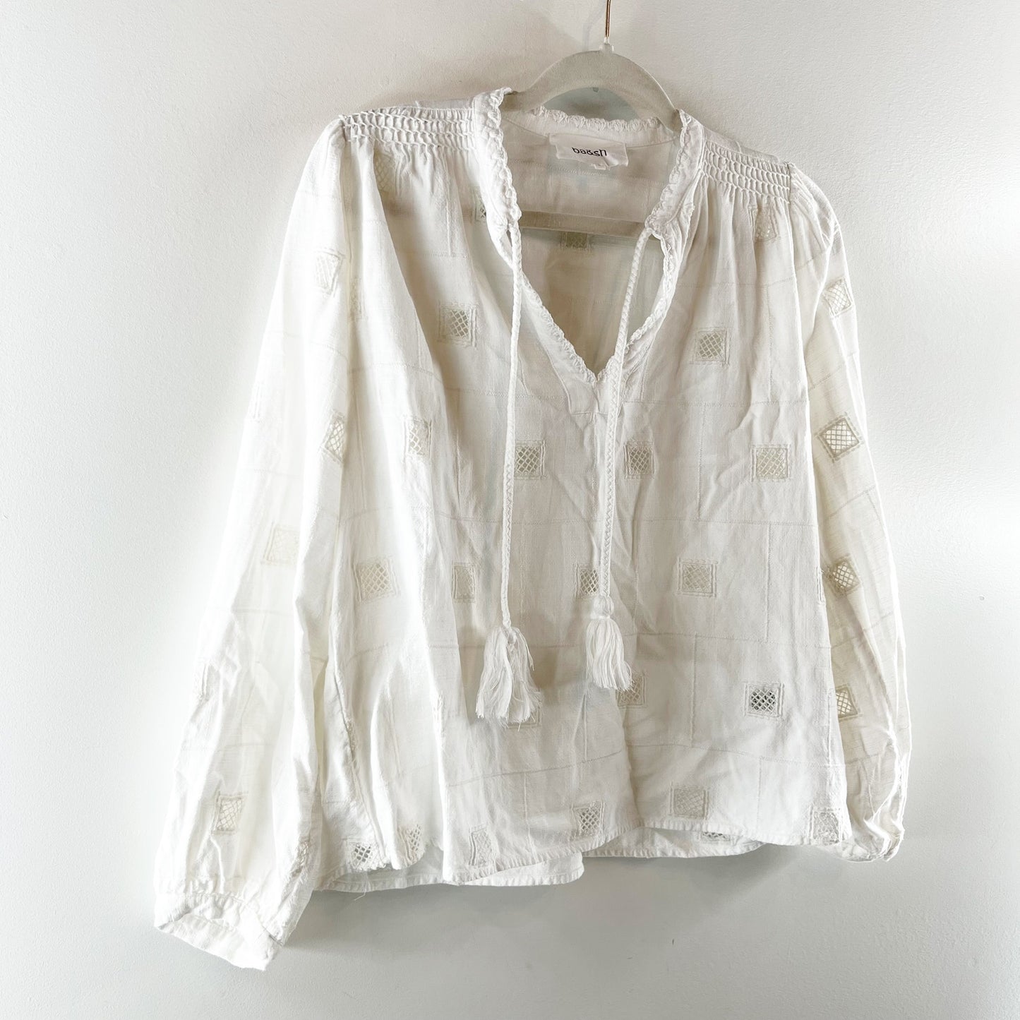 Ba&sh Ravel Long Sleeve Embroidered Eyelet Blouse Shirt Top Cotton 0 Small