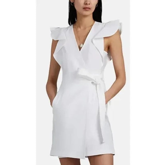 A.L.C Sidelle Linen Blend Wrap Ruffle Sleeve Mini Dress White 4