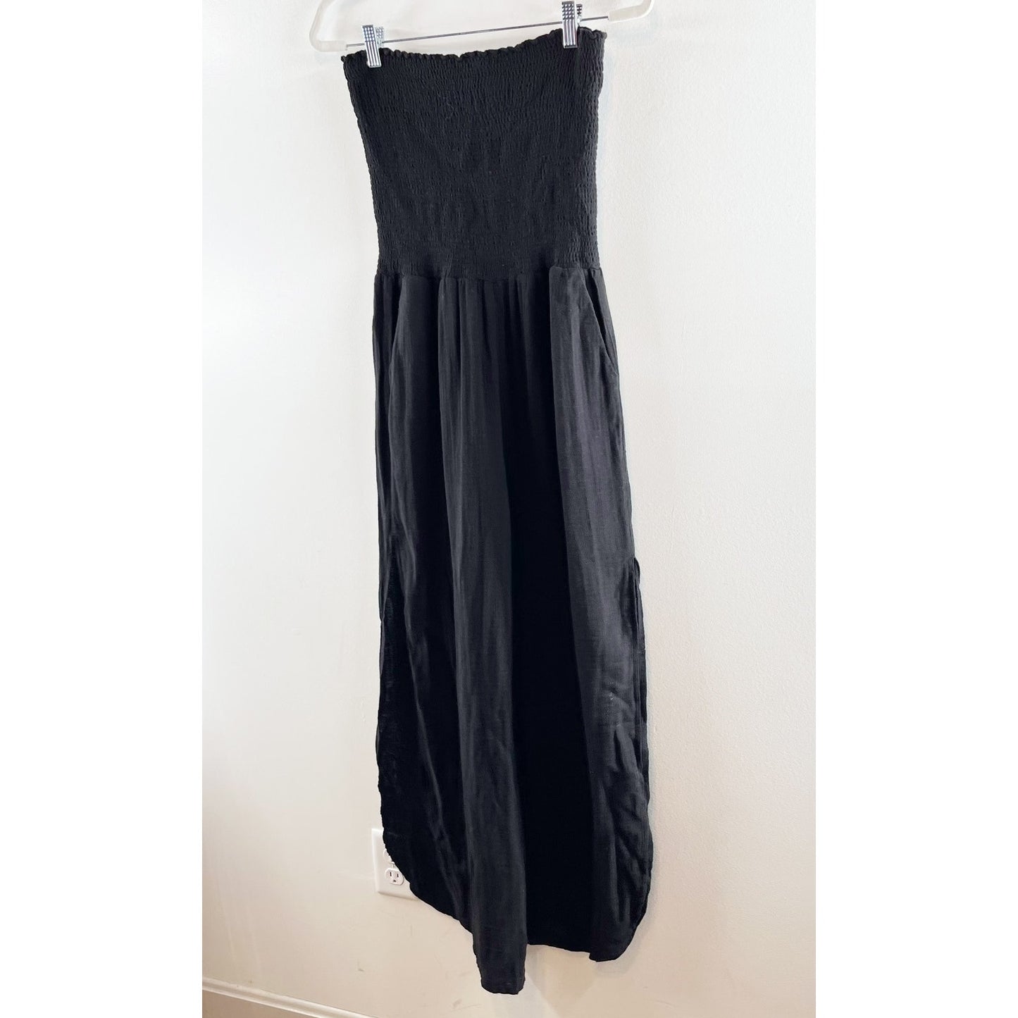 Elan Santorini Strapless Smocked Wide Leg Slit Jumpsuit Black Small