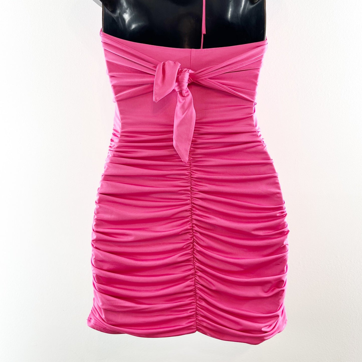 Lucy In The Sky Ruched Halter Key Ring Cutout Bodycon Mini Dress Pink Small