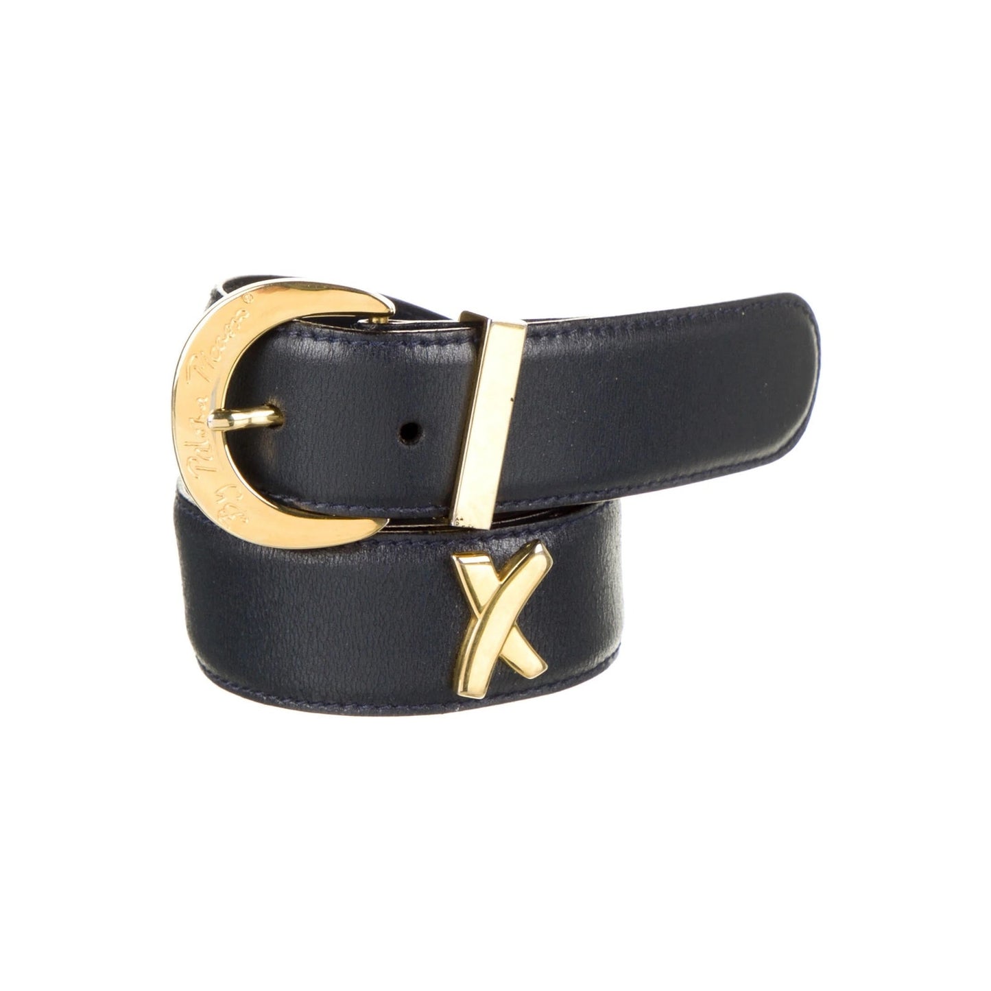 Paloma Picasso Leather Waist Belt Gold Buckle and X Detail