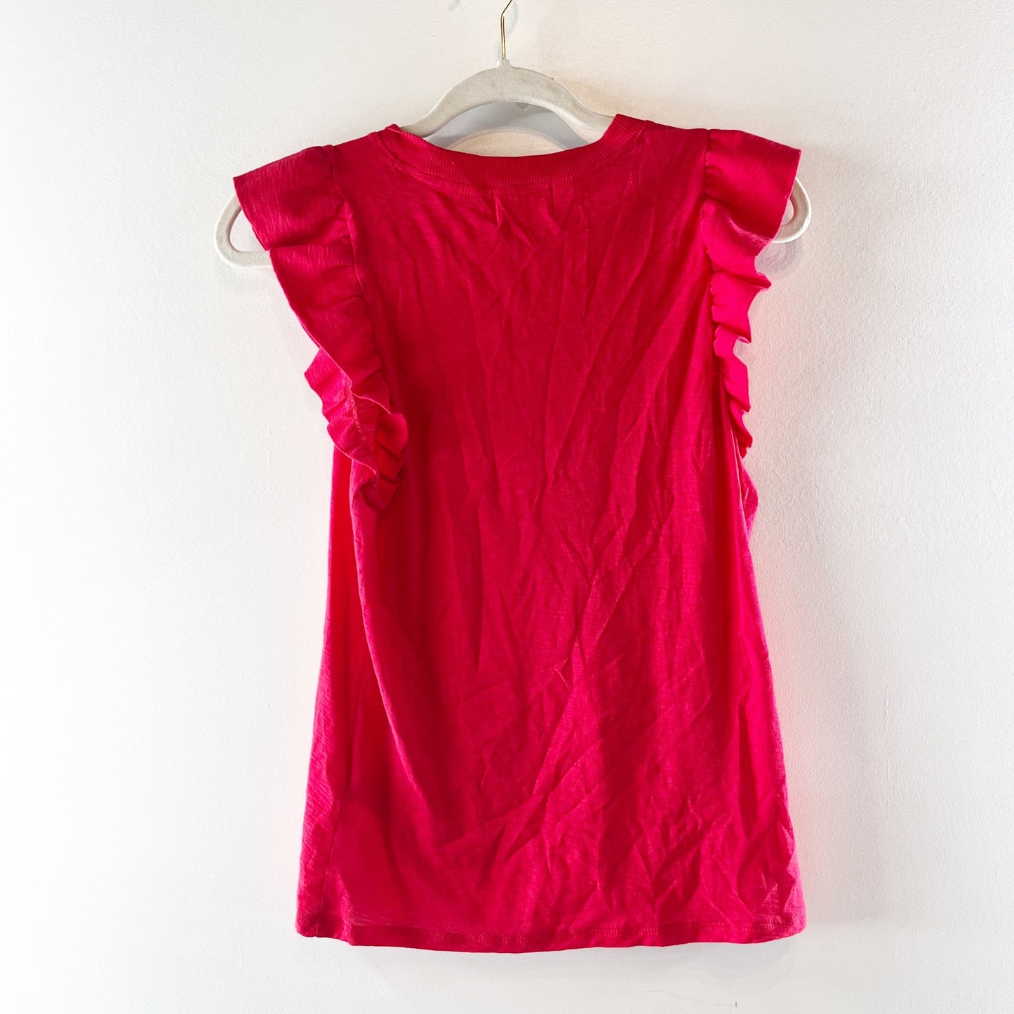 Nation LTD Paulette Ruffled Ribbed Crewneck Tank Top in Campari Red XS