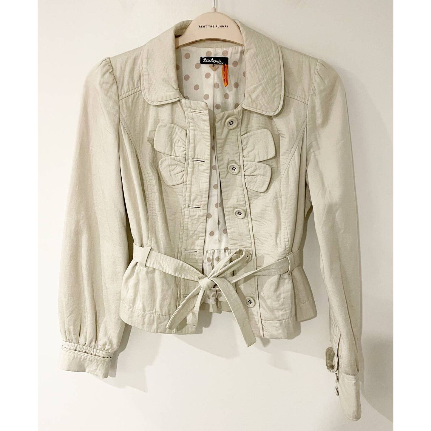 Taikonku Anthropologie Cotton Belted Jacket Khaki Cream 10