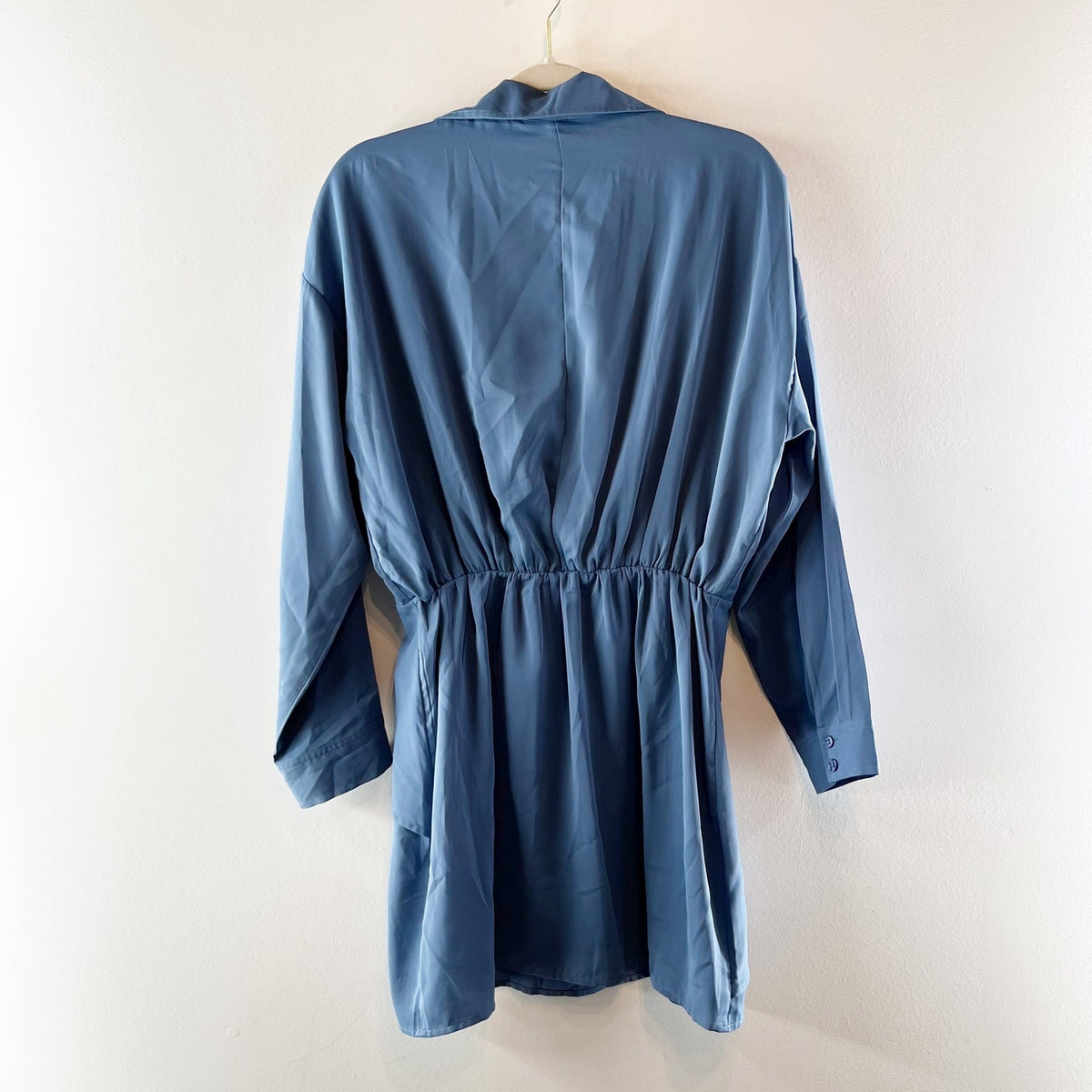 Abercrombie Long Sleeve V Neck Collared Wrap Mini Shirt Dress Blue Medium