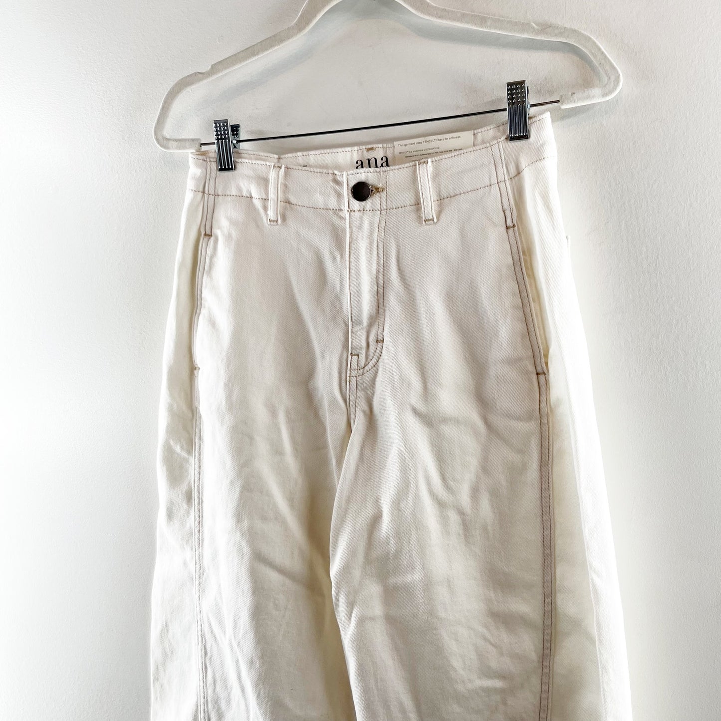 A.N.A High Rise Wide Leg Cropped Soft Barrel Pants White Ecru 4