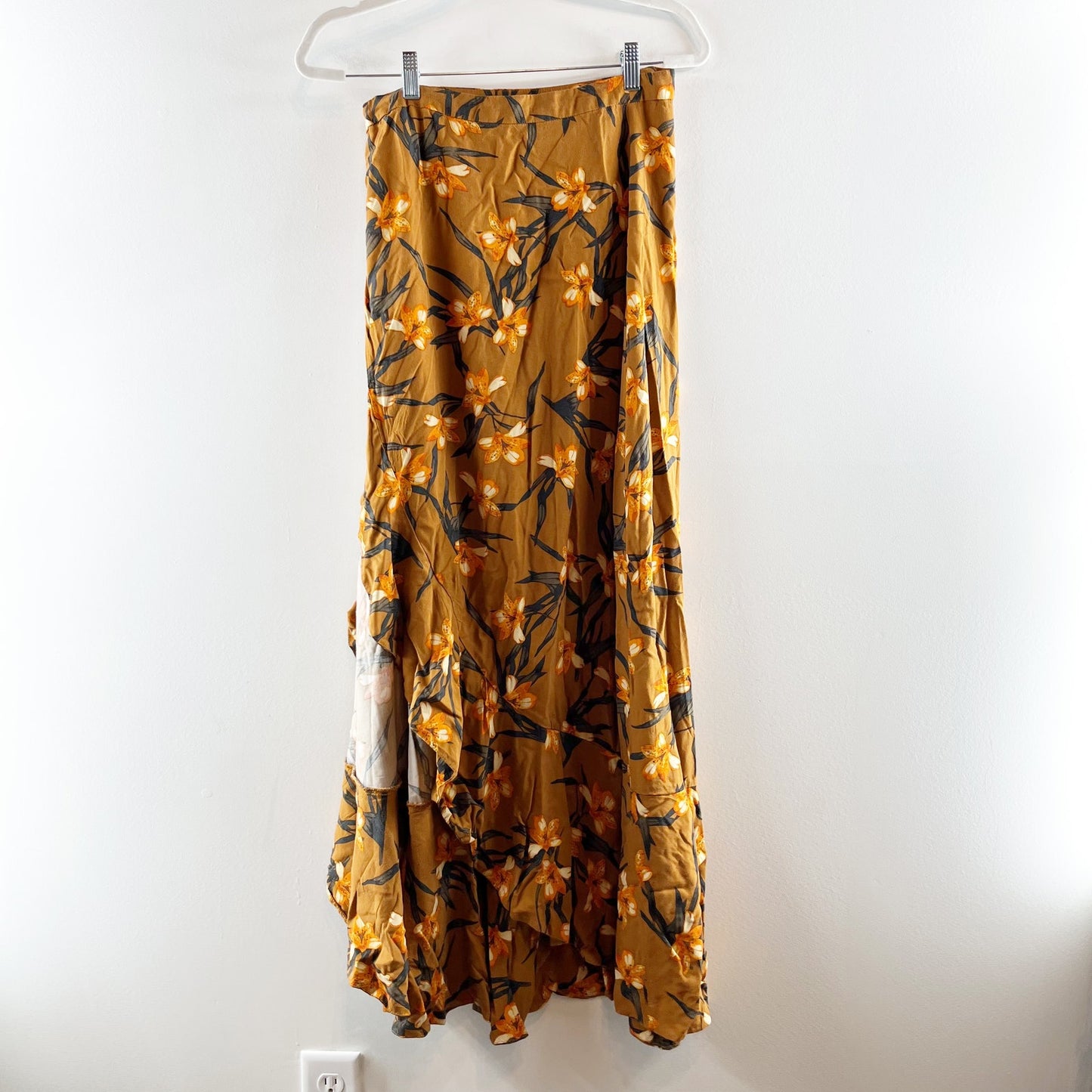 L*Space Desiree High Waisted Ruffle Side Slit Wrap Maxi Skirt Love Song Floral L