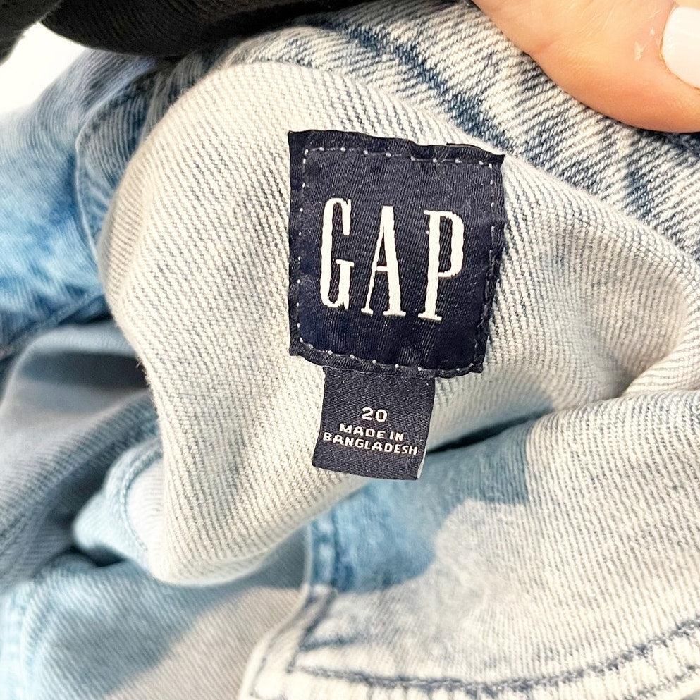 GAP Short Sleeve Tie Waist Denim Romper Light Indigo Wash Blue 20