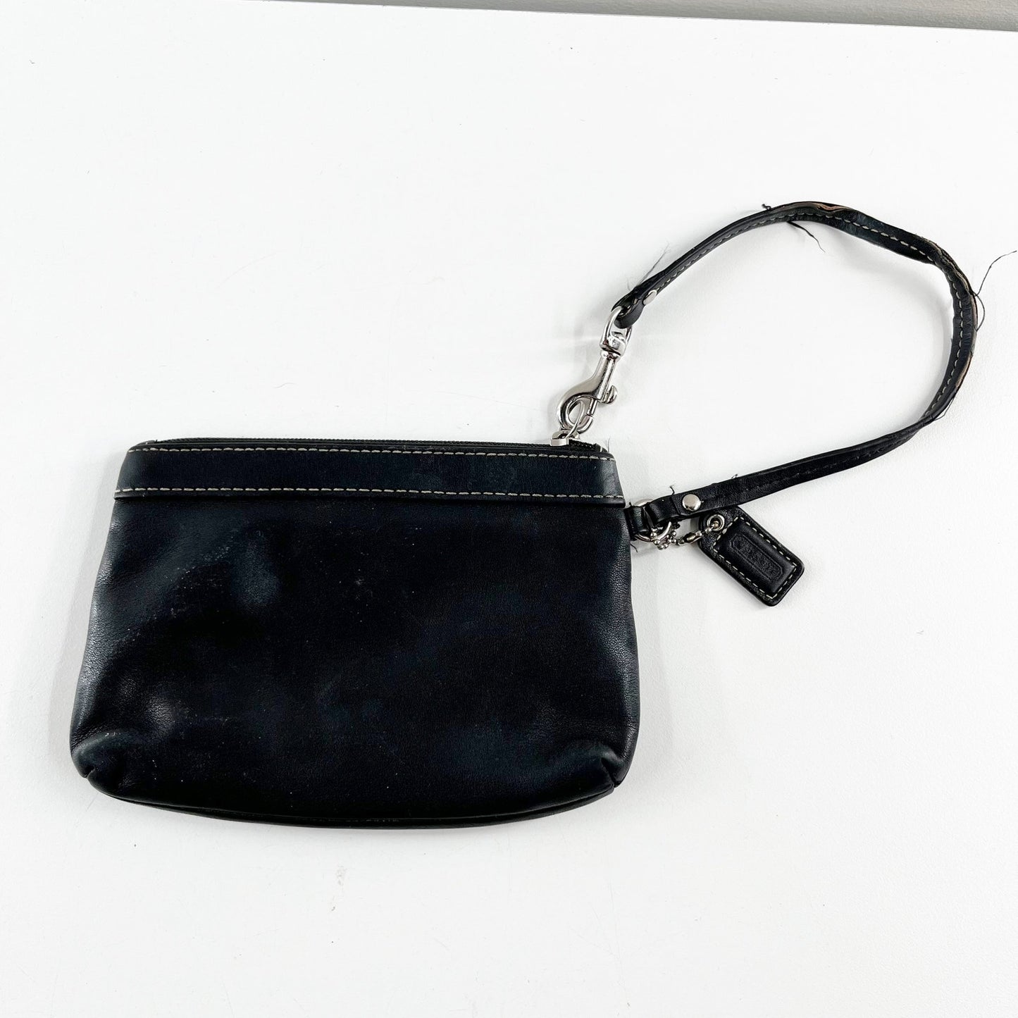 Coach Leather Pleated Zip Wristlet Wallet Pouch Black Small