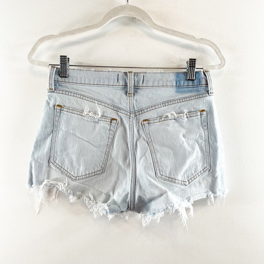 Abercrombie & Fitch High Waisted Distressed Denim Mom Short Light Wash Blue 27