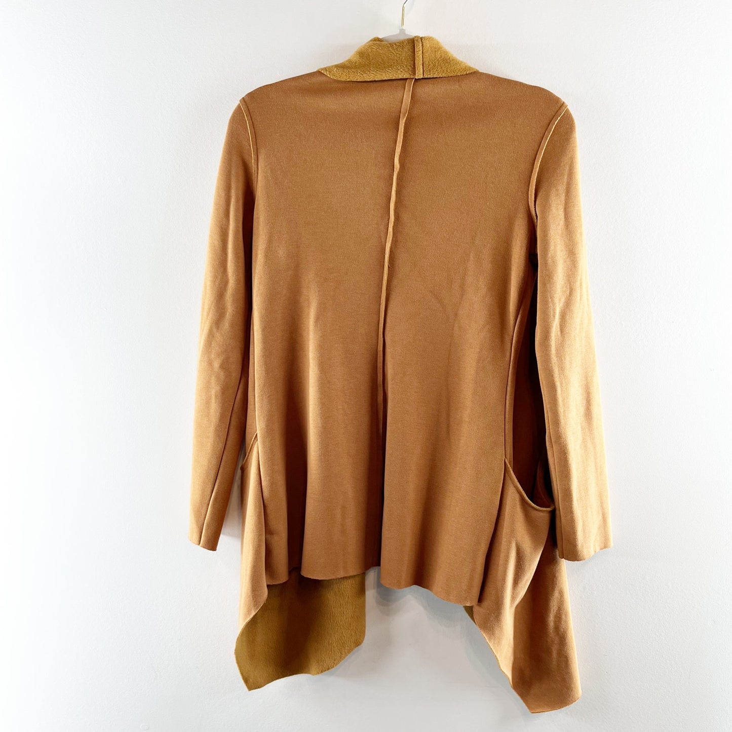 Rain and Rose Drape Front Long Sleeve Duster Cardigan Sweater Camel Mocha Small