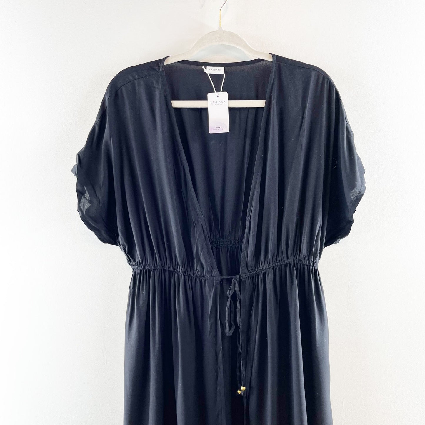 Lascana Short Sleeve Tie Front Maxi Duster Cover Up Black 10