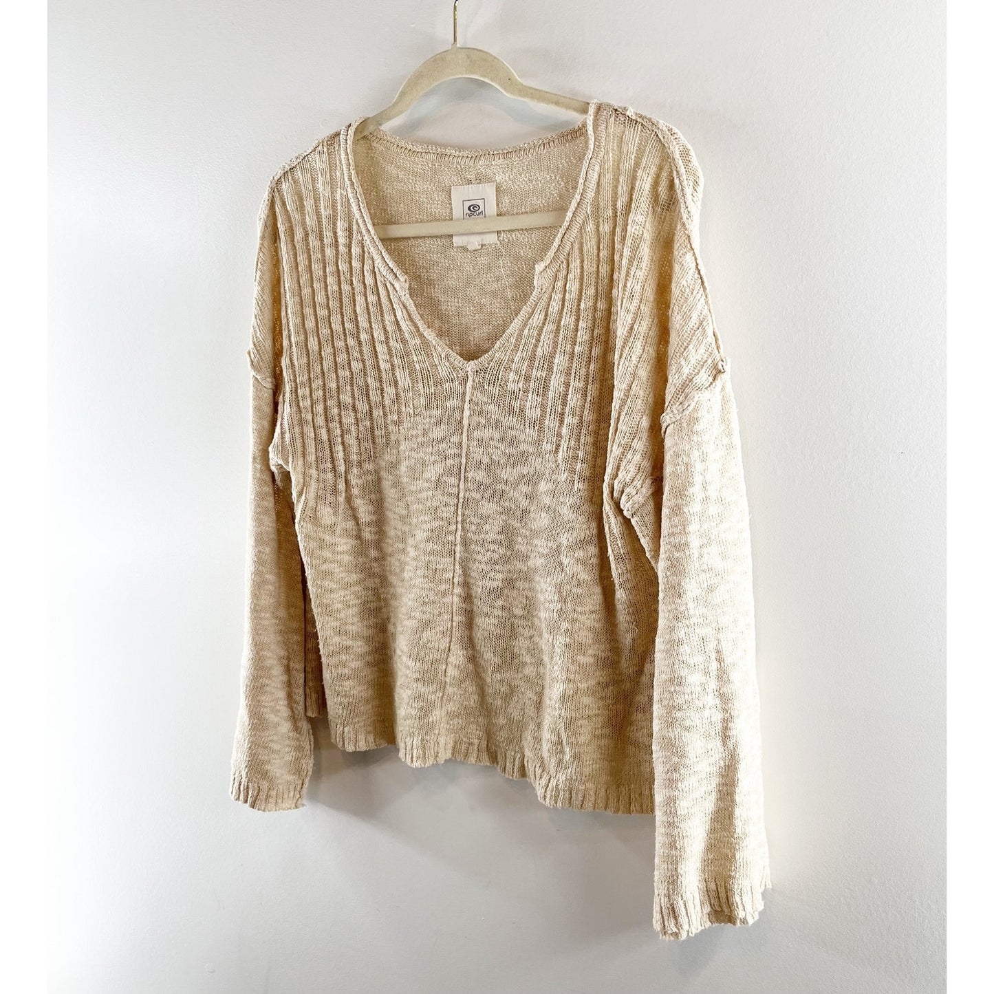Rip Curl Long Sleeve Lightweight V Neck Sweater Tan Medium