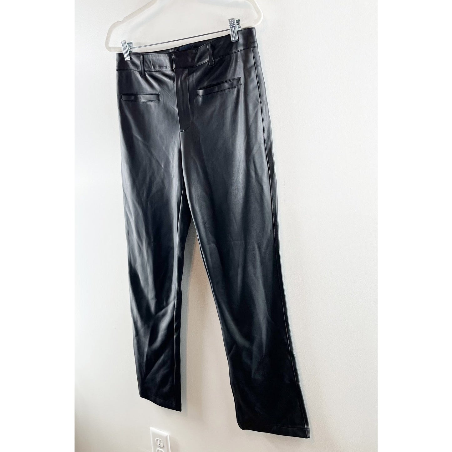 Maeve Anthropologie High Rise Straight Leg Faux Leather Pants Black 10 Tall
