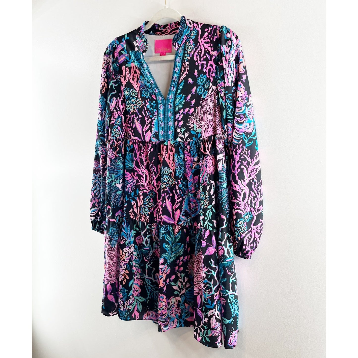 Lilly Pulitzer Arella Swing Long Sleeve Mini Dress Pink Blue XS