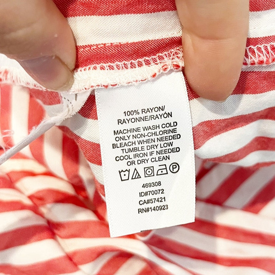 LOFT Striped V Neck Ruffle Shoulder Belted Romper Red White 12