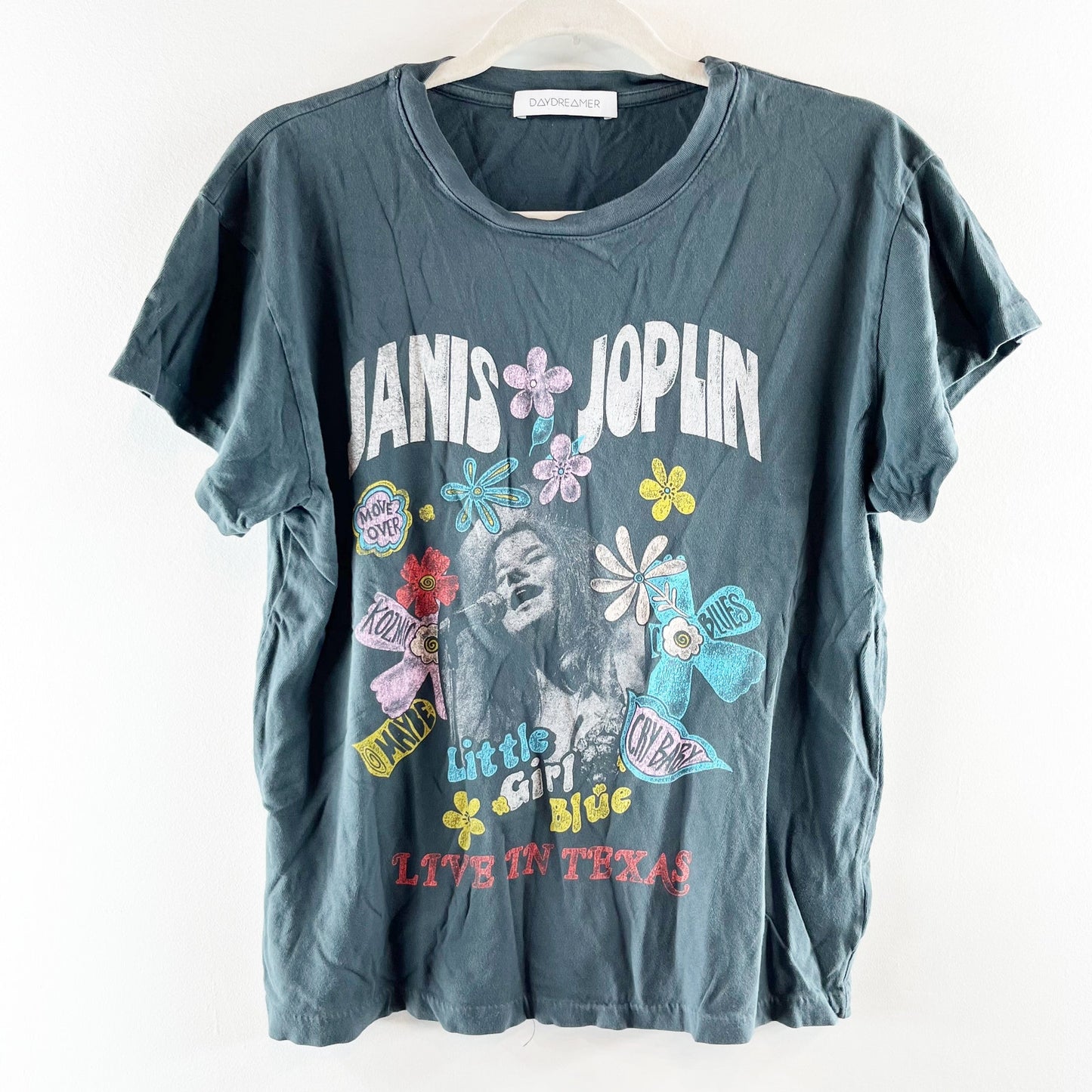 DAYDREAMER Janis Joplin Little Girl Blue Graphic Tour Tee Black Medium