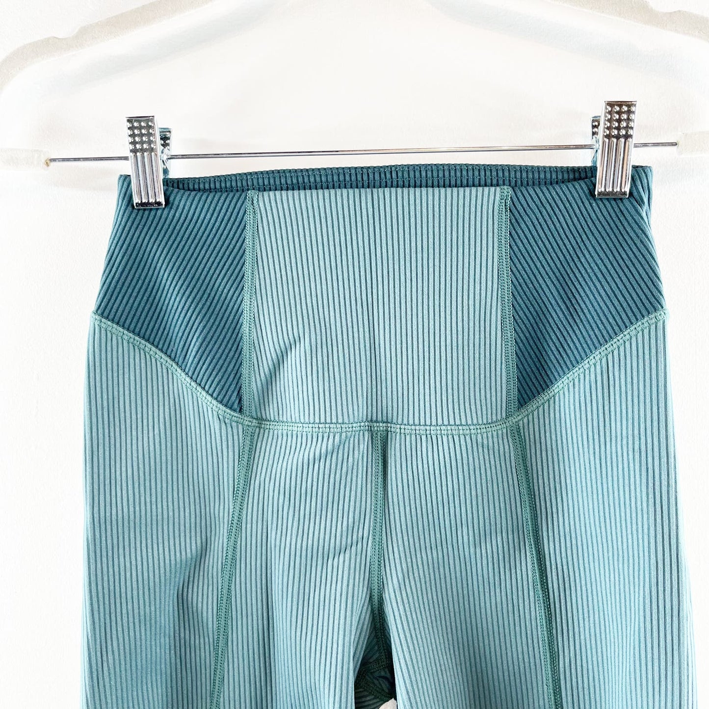 For Love & Lemons Dani Ribbed High Rise Bike Shorts Teal Green Blue Small