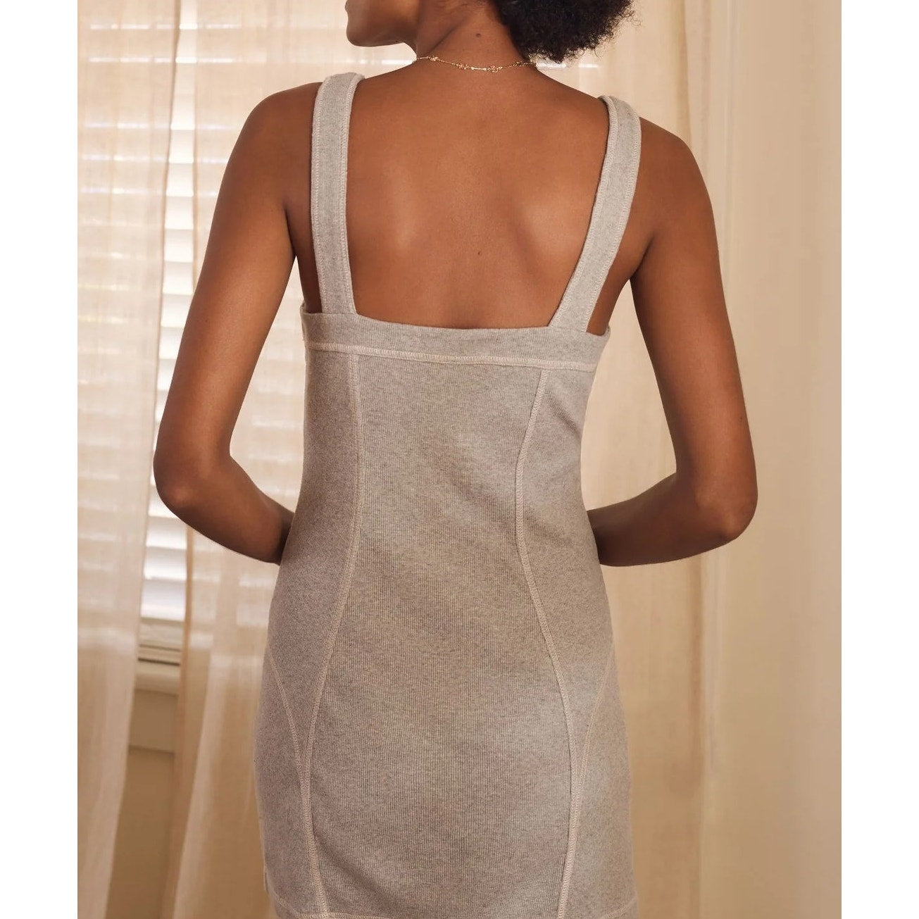 Anthropologie Sleeveless Contrast Stitch Mini Tank Dress Light Gray XL