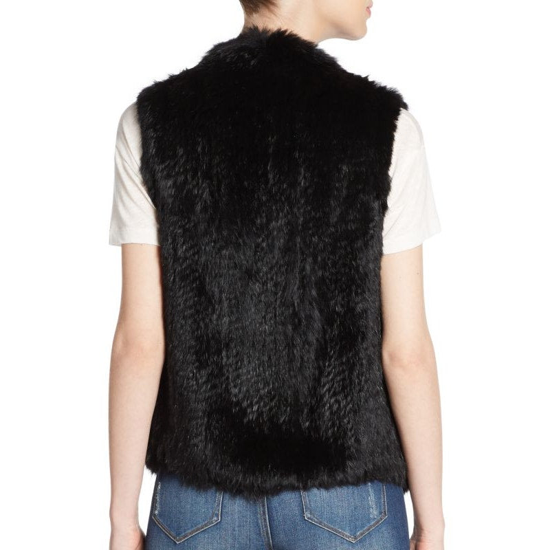 Joie Andoni Sleeveless Draped Open Front Rabbit Fur Vest Black Small