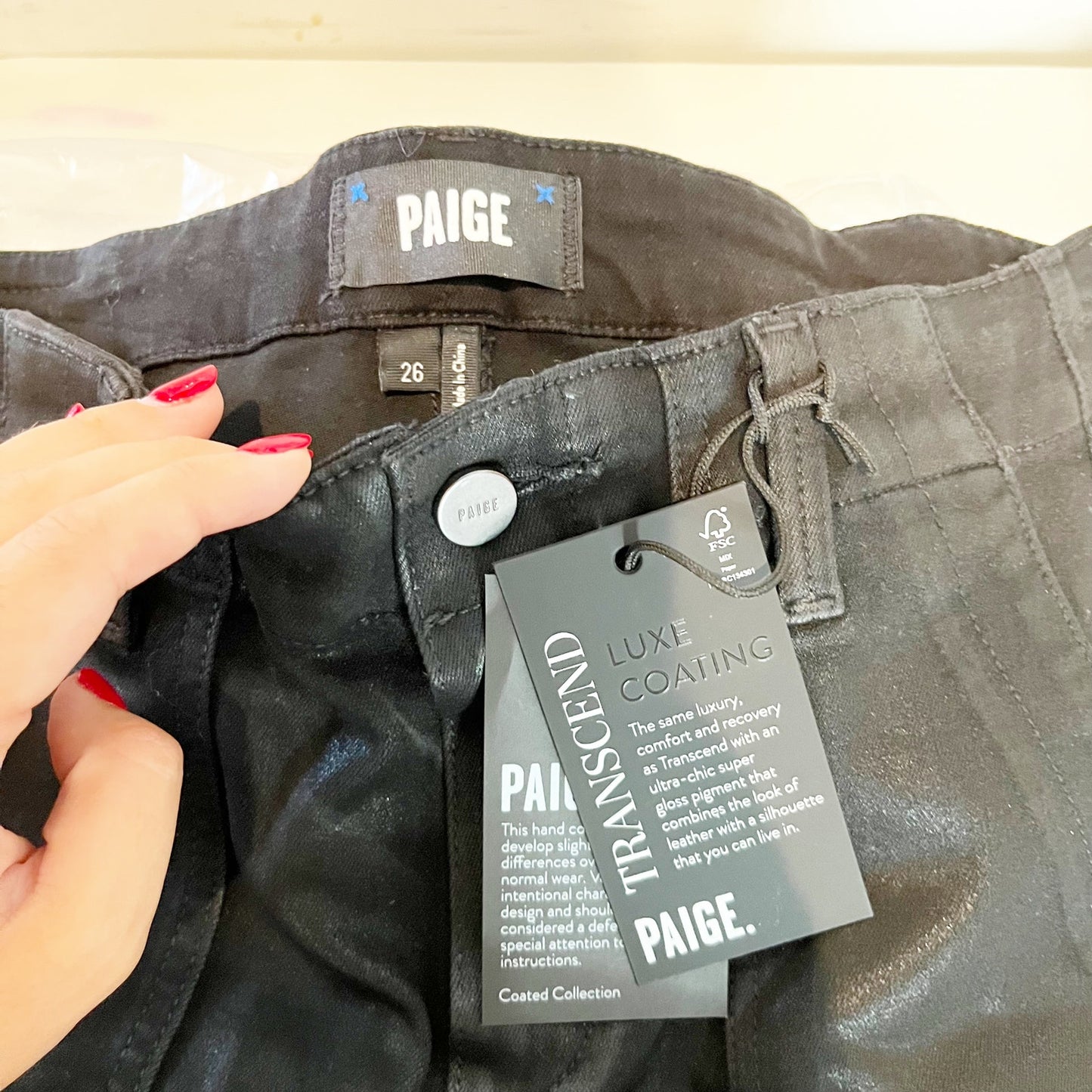 Paige Mayslie Luxe Coating High Waisted Cropped Jogger Pants Black Fog US 26