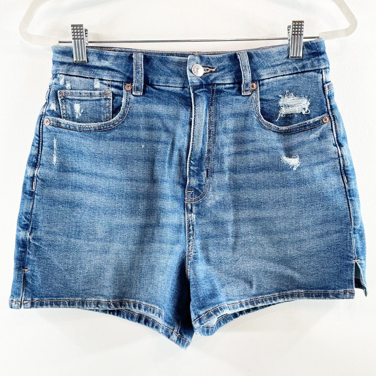 American Eagle High Rise Curvy Mom Jean Denim Shorts Blue 8