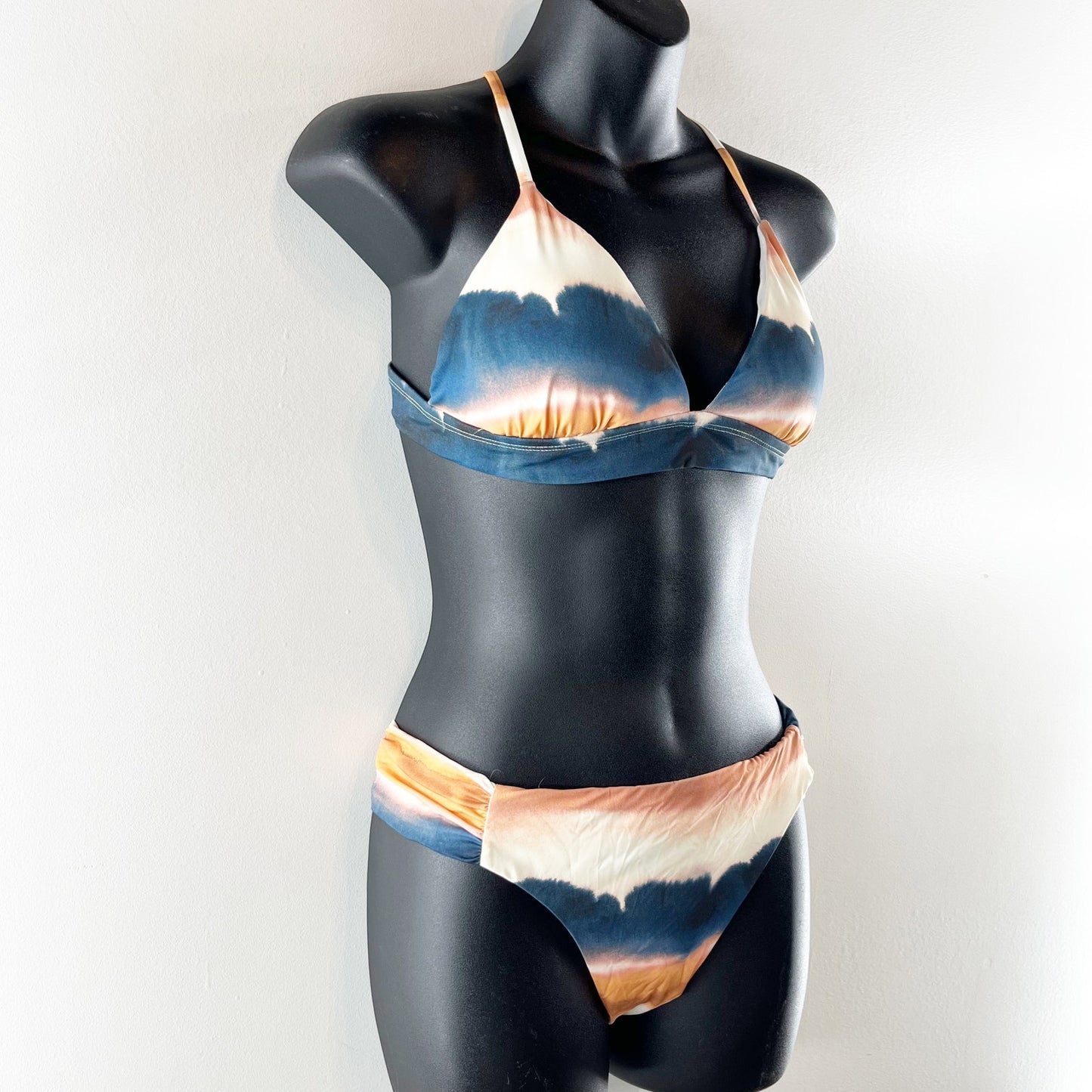 Lucky Brand Tie Dye Ombre Striped Two Piece Bikini Swimsuit Blue Orange Large