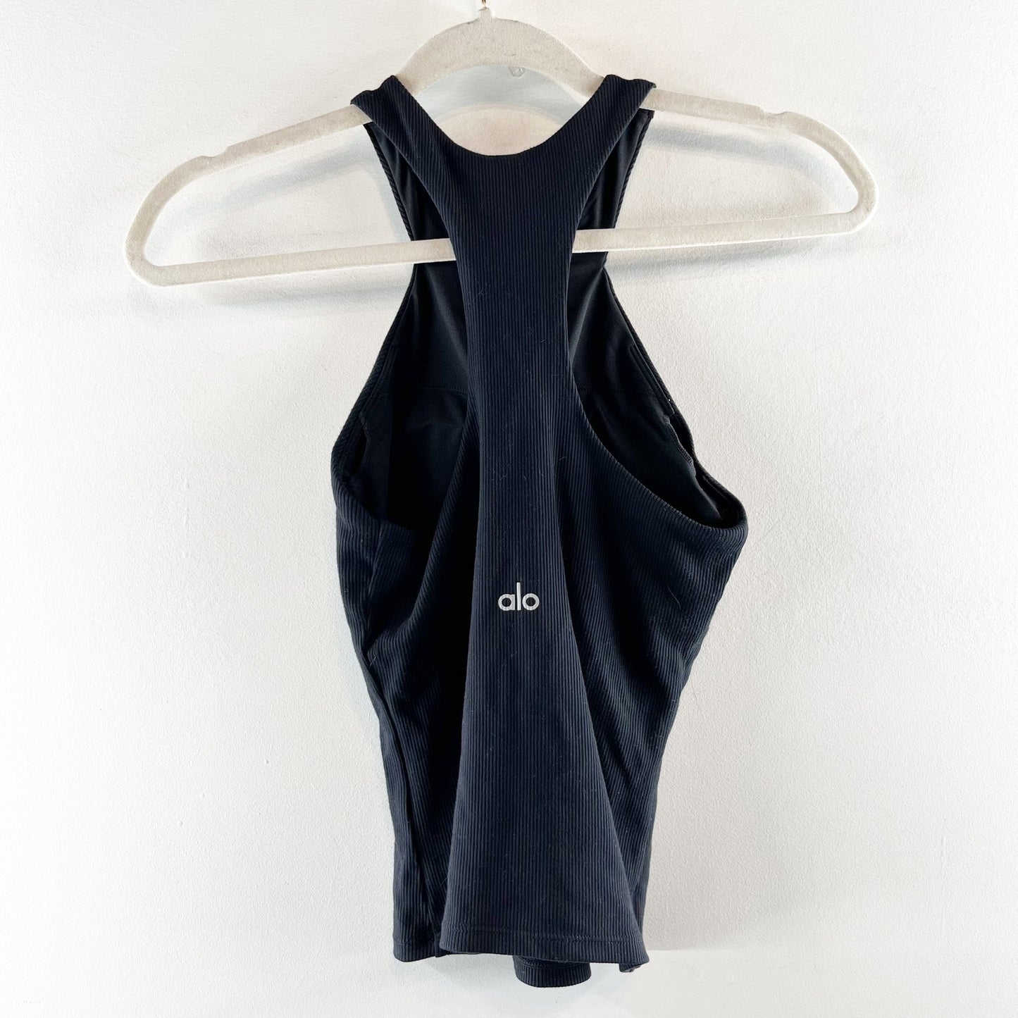 Alo Ribbed Mesmerize Bra Tank Top Keyhole Black XS