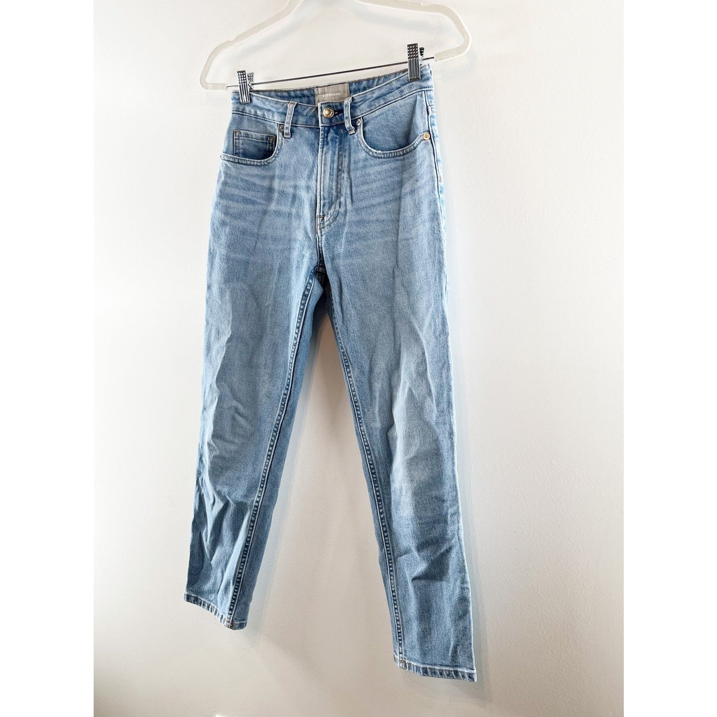 Everlane High Rise The Curvy Cheeky Straight Leg Crop Jeans Medium Wash Blue 25