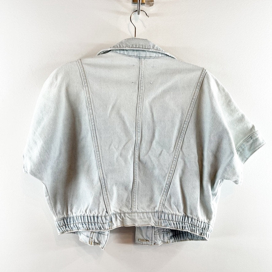 Habitual Oversized Short-Sleeve Denim Cropped Jacket Mist Bleached Blue XS