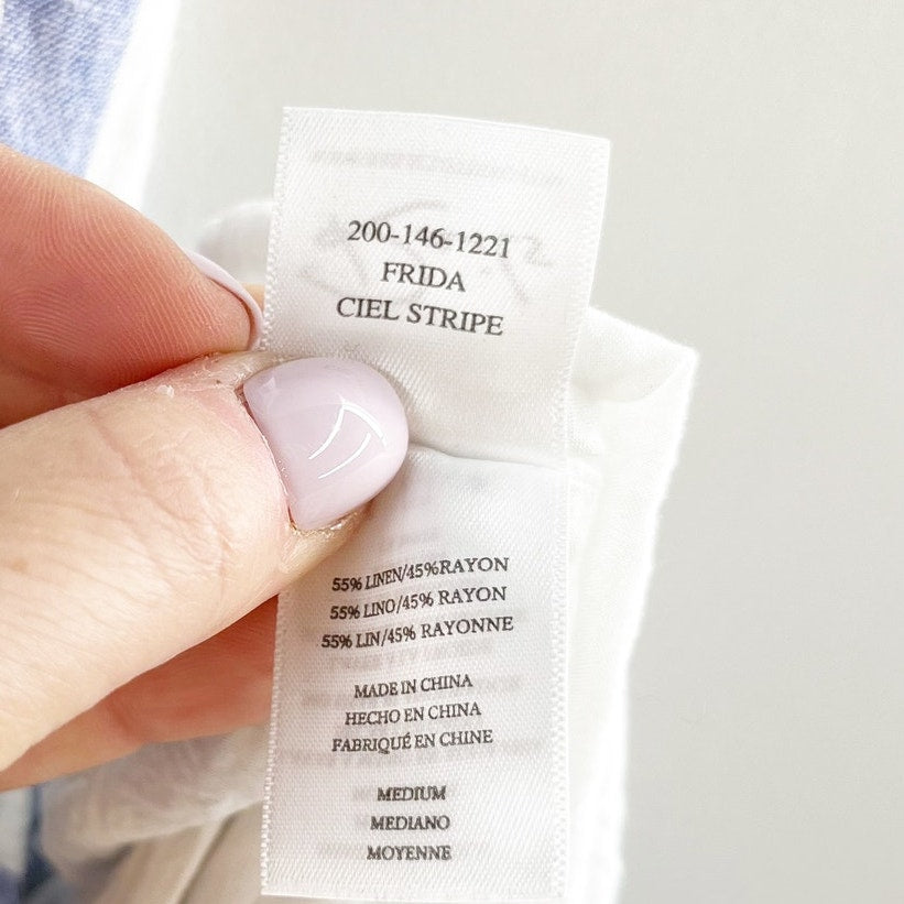 Rails Frida Ciel Striped Linen Ruffle Hem Midi Dress Blue White Medium