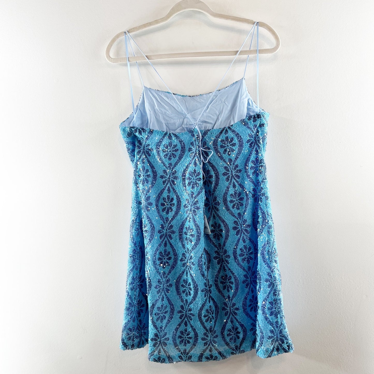Free People Retro Babe Floral Sequin Square Neck Mini Slip Dress Blue XL
