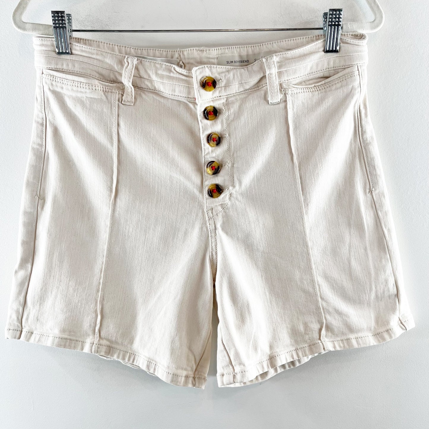 Pilcro and the Letterpress Slim Boyfriend High Rise Button Fly Shorts Cream 30
