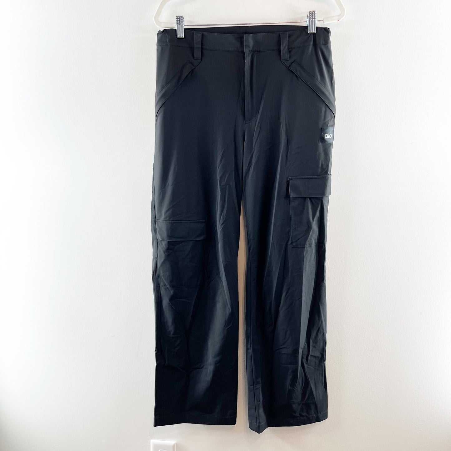Alo Yoga All That High Waisted Straight Leg Cargo Trouser Pants Black Medium
