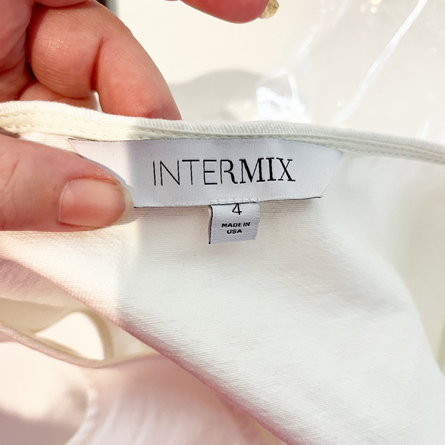 Intermix Christie Denim Cotton Sleeveless Open Bow Back Romper Ivory White 4