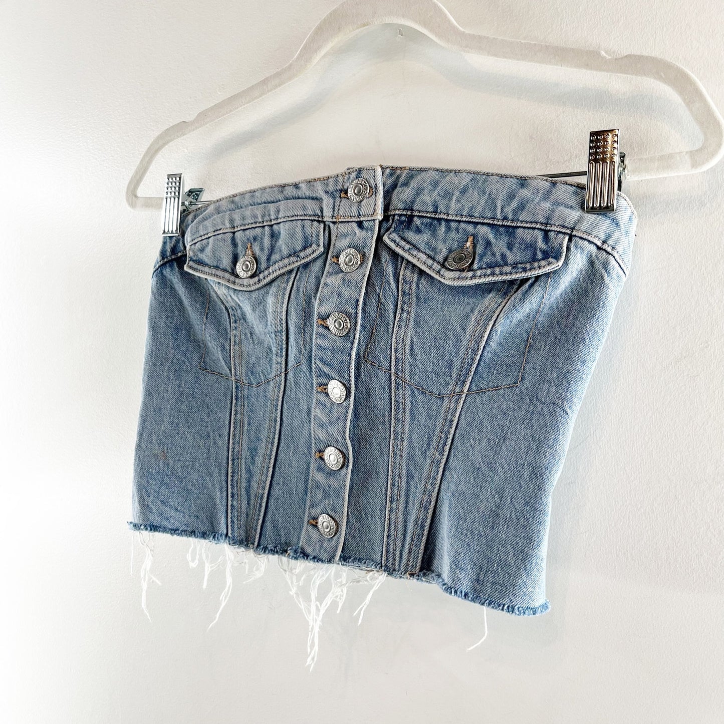 ZARA Strapless Denim Corset Button Up Tube Crop Top Blue Medium