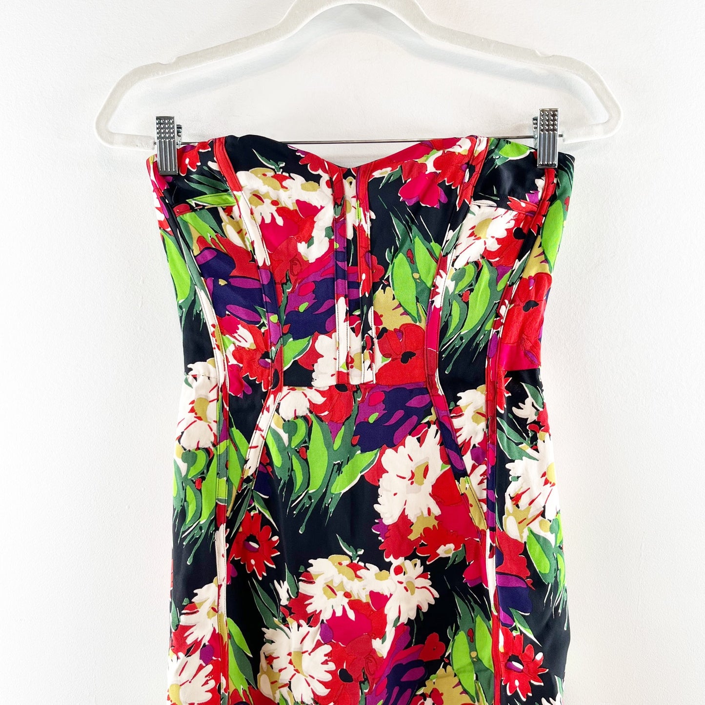 Veronica Beard Saffron Strapless Corset Knee Length Midi Floral Dress Red 2