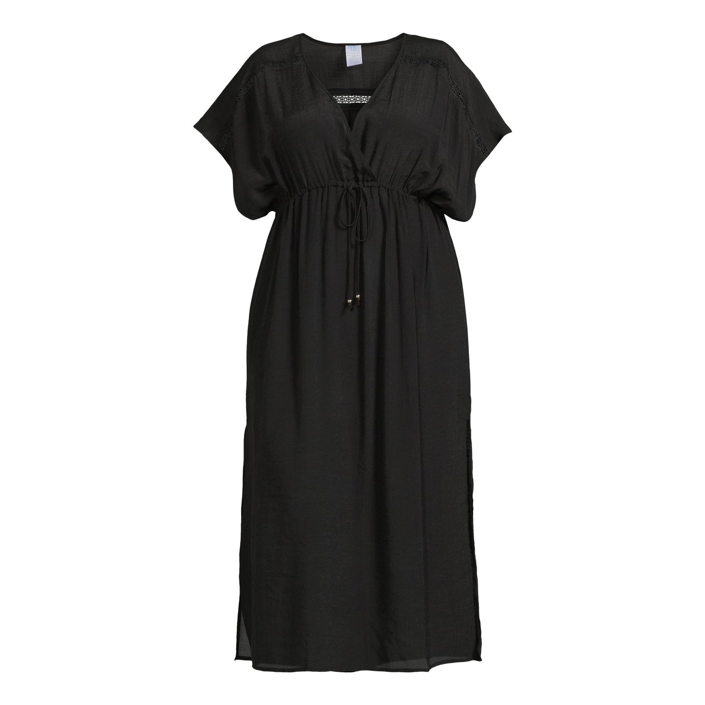 Lascana Short Sleeve Tie Front Maxi Duster Cover Up Black 10