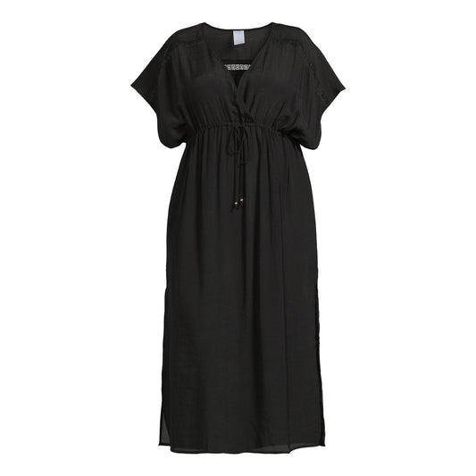 Lascana Short Sleeve Tie Front Maxi Duster Cover Up Black 10